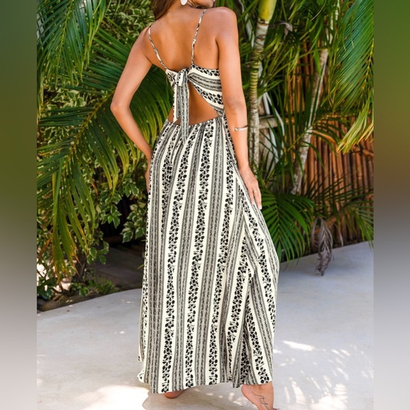Cupshe Floral & Stripe Front Twist Sleeveless Maxi Dress - Picture 2 of 9